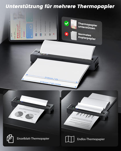 TATTMUSE Thermodrucker A28U, mobiler Bluetooth-Drucker für A4