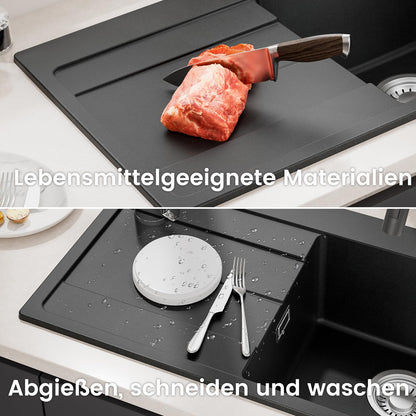 CECIPA Granitspüle 78x45 cm Schwarz - mit Abtropffläche