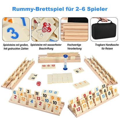 Wooderma Rummy Holzspiel – Set mit 160 Spielsteinen & 6 Holzhaltern