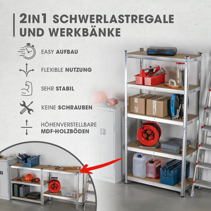 EASYmaxx Schwerlastregal 2er-Set 180x90x40 cm, 1750 kg Traglast