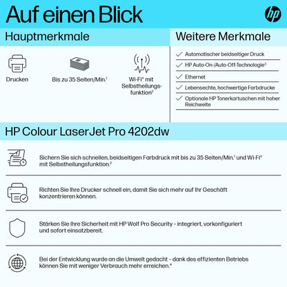 HP Color LaserJet Pro 4202dw Farblaserdrucker mit Duplex