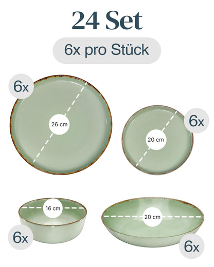 Pure Living Rustic Steingut Geschirrset - 24 tlg. Mintgrün