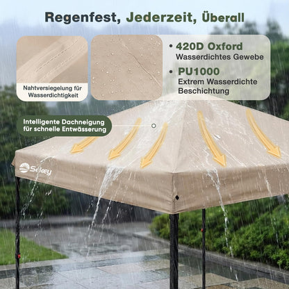 Sekey One-Touch Pop Up Pavillon 3x3 m, wasserdicht, Khaki