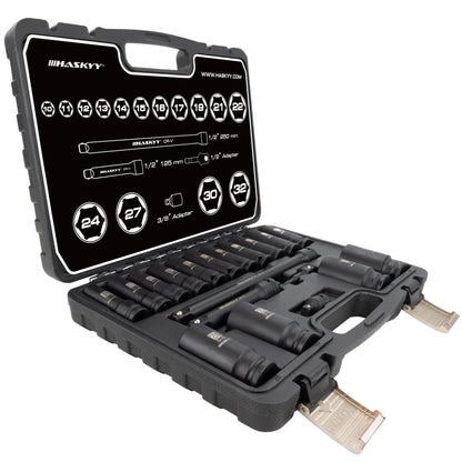 HASKYY Kraft Schlagschrauber Nüsse Satz 19-tlg. 1/2" 10-32mm