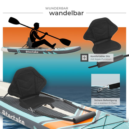 tectake® SUP Paddle Board aufblasbar Set - türkis/orange