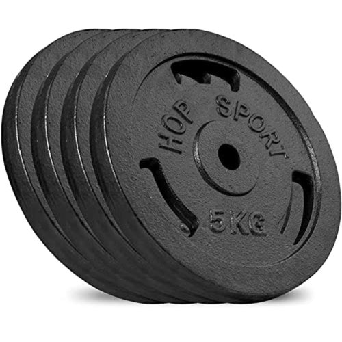 Hop-Sport Hantelscheiben Set Gusseisen 20 kg (4 x 5 kg) 31 mm Bohrung, lackiertes Gusseisen mit Lochgriffen