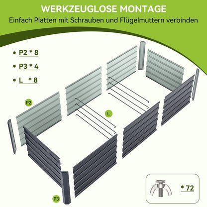 Ohuhu Hochbeet Metall 240 x 90 x 60 cm, verzinkter Stahl, Anthrazit