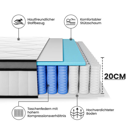 BedStory Taschenfederkernmatratze 120x200cm H3 Mittelfest