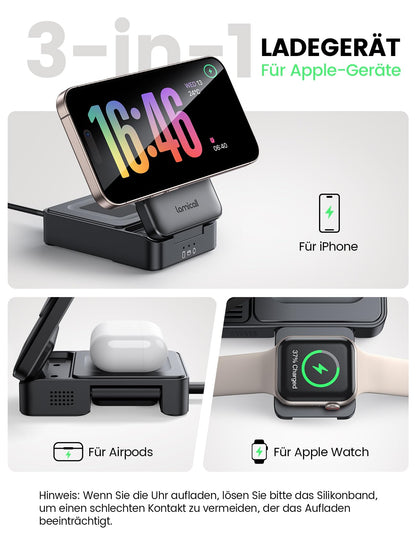 Lamicall 3-in-1 MagSafe Ladestation für iPhone, Apple Watch & AirPods