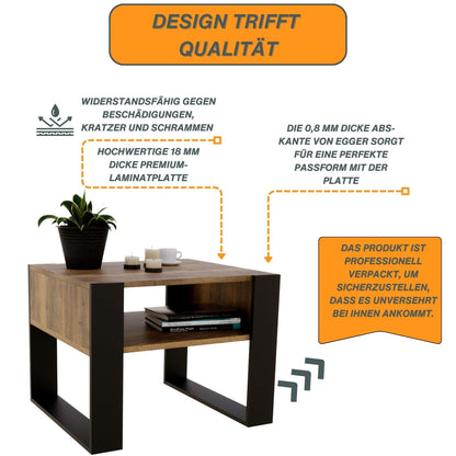 CraftPAK Wohnzimmer Couchtisch Holz mit Ablage – Retro-Schwarz