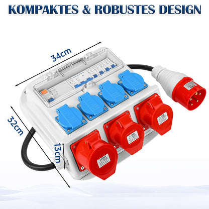 Warmfay Wandverteiler Baustrom - CEE 16A/32A, 4x 230V, FI/LS IP67