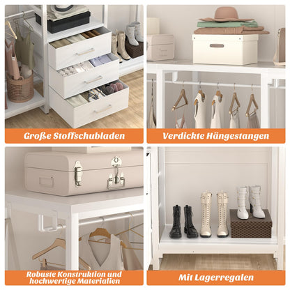 iSunirm Kleiderständer mit 3 Schubladen, L-Form Schranksystem, Weiss