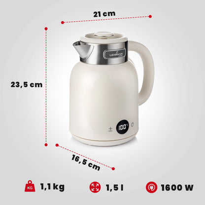 LEHMANN Wasserkocher LHOEK-1615, 1,5 L, Temperatureinstellung, Creme