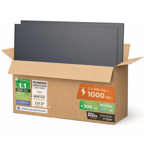 Solarway 500W Solarpanel Full Black bifazial Glas/Glas PV-Modul, schwarzes Doppelglas mit 2 mm Front- und Rückglas