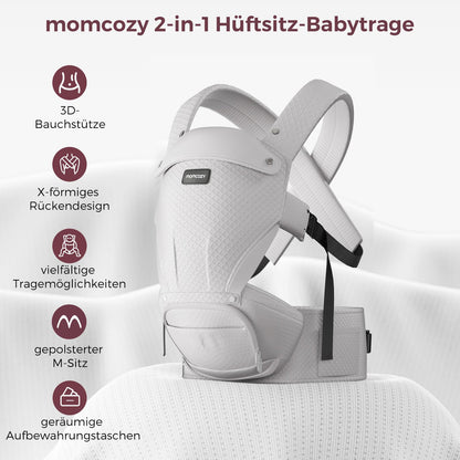 Momcozy Babytrage 2-in-1 Hüftkissen - Neugeborene & Kleinkinder, Grau