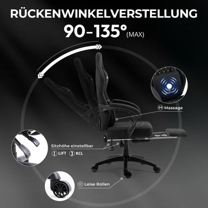 Dowinx Gaming Stuhl Stoff Bürostuhl Massage - Schwarz