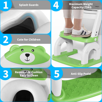 KYYOKE Toilettentrainer mit Treppe, 2-in-1 Kindertoilettensitz grün