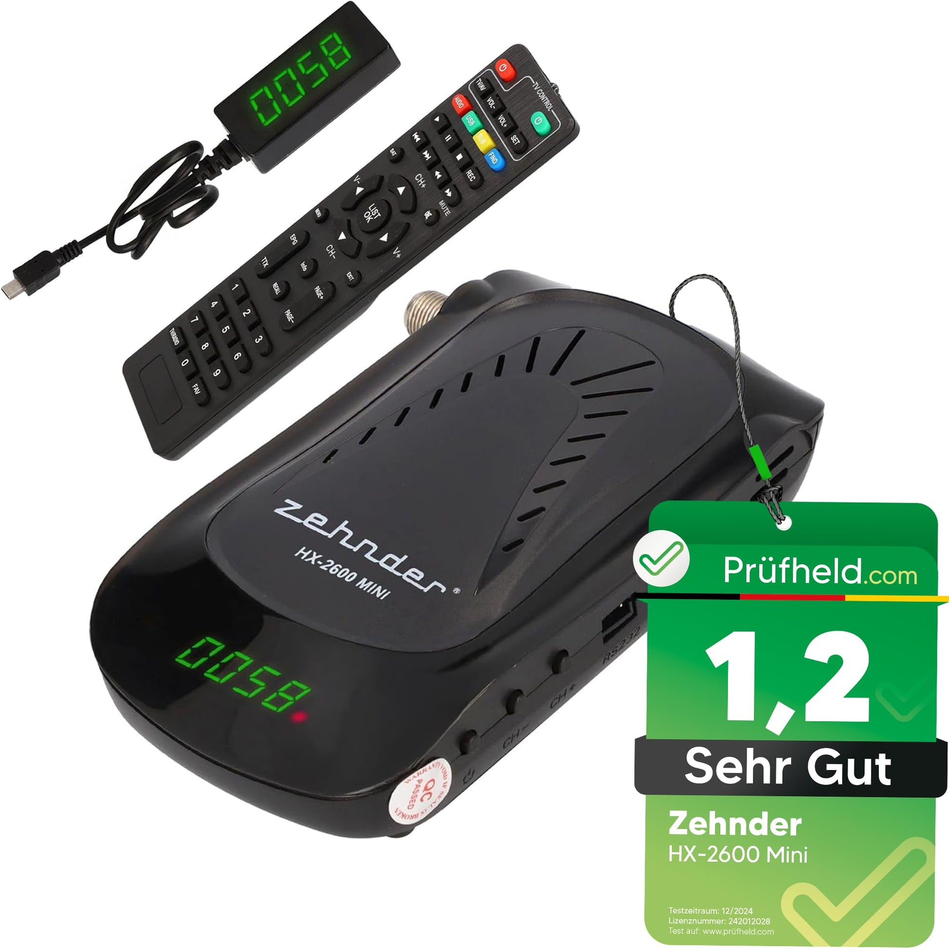 Zehnder HX 2600 Mini Digitaler Sat-Receiver HD mit Aufnahmefunktion und externem IR-Display