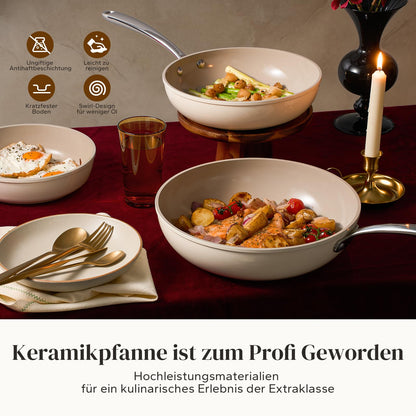 Redchef Bratpfanne 28cm Keramik Antihaft mit Deckel – Beige