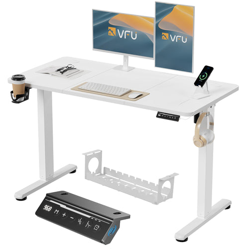 VFU Höhenverstellbarer Schreibtisch Elektrisch 120x60 cm USB-C Weiss Pro