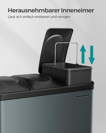 SONGMICS LTB45G Mülltrennsystem Treteimer - 45L Grüngrau-Schwarz