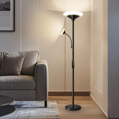 BBHome Deckenfluter Stehlampe LED Dimmbar mit Leselampe - Schwarz