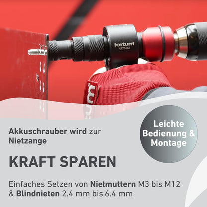 Fortum 2-in-1 Nietaufsatz Blindnieten & Nietmuttern für Akkuschrauber