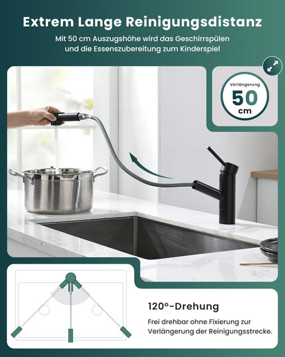 DAYONE Einhand Spültischarmatur schwarz - Ausziehbar, Hochdruck
