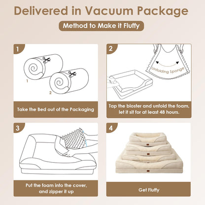 EHEYCIGA Orthopädisches Hundebett Memory Foam - Beige 76x51x16.5cm