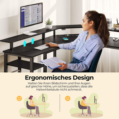 Rolanstar L-Form Schreibtisch RGB-LED, Steckdosen 117 cm