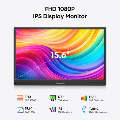 Dopesplay 2025 Tragbarer Monitor 15,6 Zoll FHD IPS