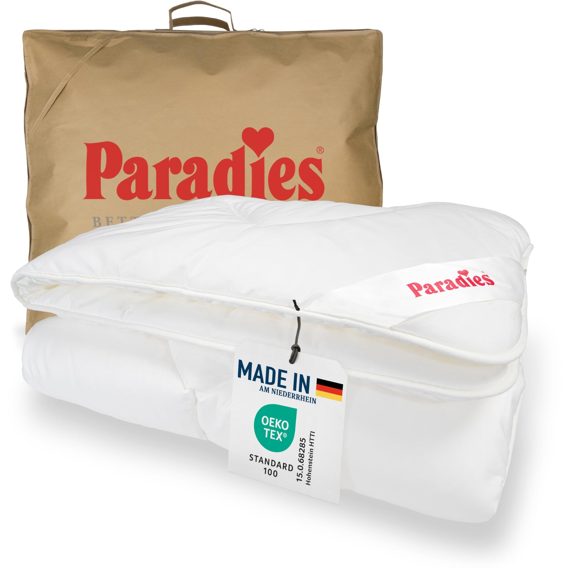 PARADIES Prima Bio Ganzjahres Steppdecke - 135x200 cm, weiß, rechteckig, mit Karo-Steppung. Bietet atmungsaktiven Schlafkomfort das ganze Jahr.