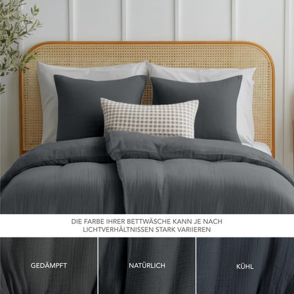 Dreamzie Musselin Bettwäsche 2er-Set 135x200 cm Dunkelgrau