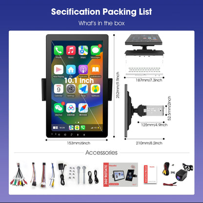 Haudio 1DIN Autoradio 10.1 Zoll drehbar - Wireless CarPlay/AA