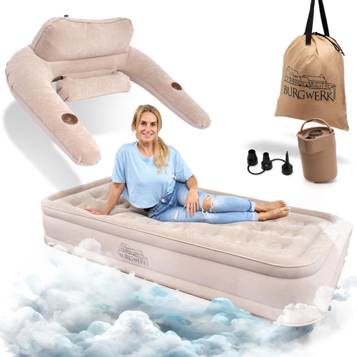 Burgwerk Luftbett selbstaufblasend 100x200 - 1 Person. Rechteckiges graues Luftbett. Selbstaufblasend für komfortables Schlafen.