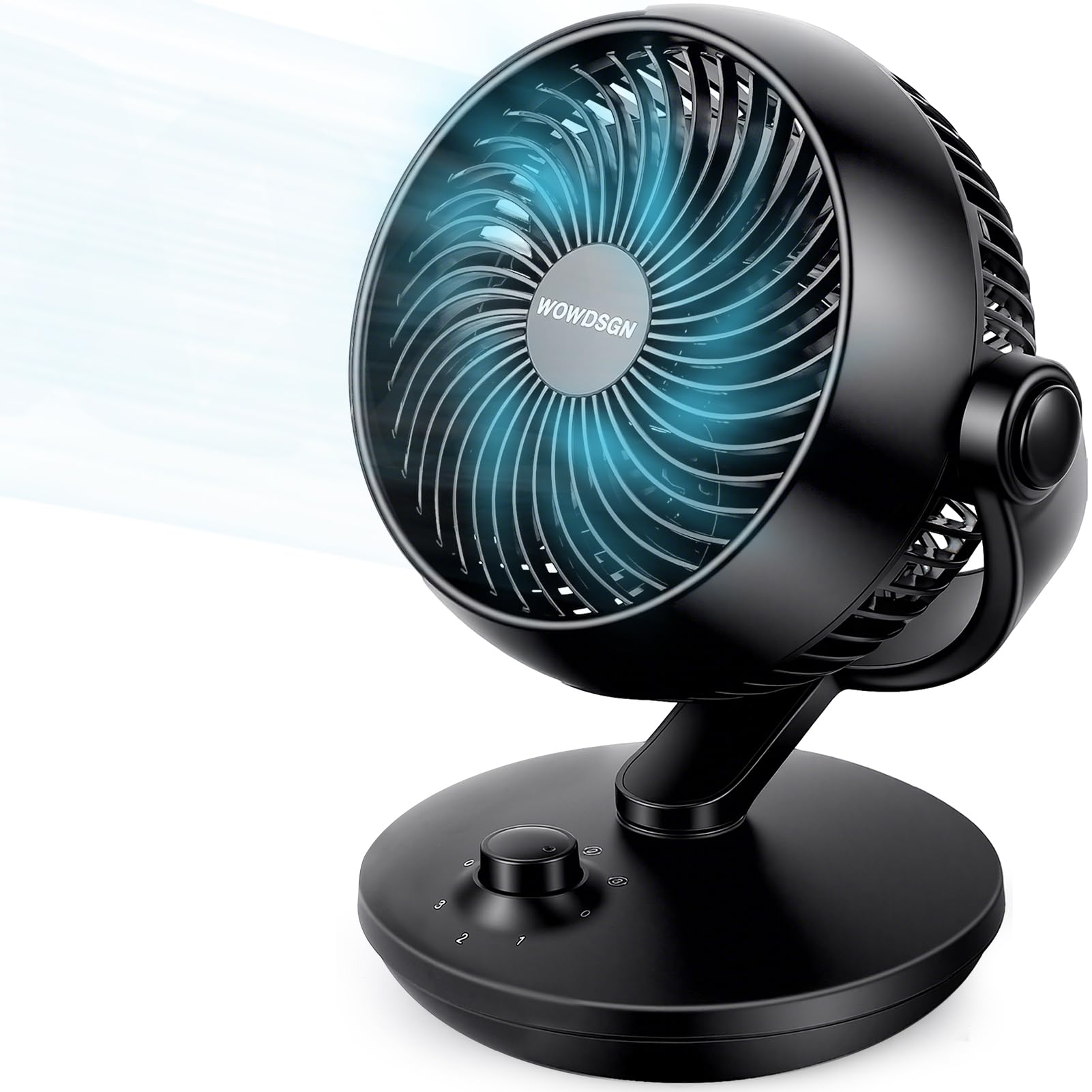 WOWDSGN Tischventilator XD-1586FB, leiser 3D-Luftzirkulator, schwarz