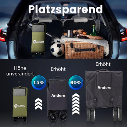 Sekey XXL Plus Bollerwagen Faltbar 200L – Olivgrün Geländetauglich