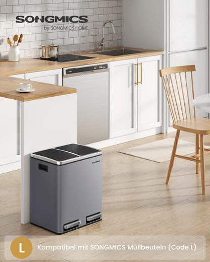 SONGMICS Mülleimer Küche 2 x 15 Liter Mülltrennsystem Softclose-Deckel