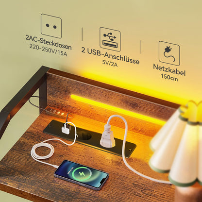 ODK Kommode mit LED, 8 Stoffschubladen, USB & Steckdosen, Vintage