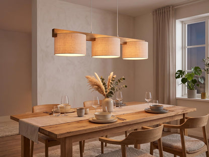 meineWunschleuchte Pendelleuchte Holz Stoff Beige 3-flammig E27