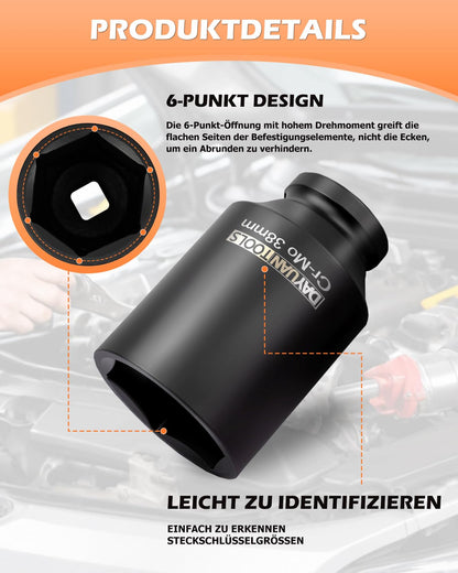 DAYUAN Achsmutter-Stecknuss-Set YT-97959, 1/2 Zoll, 29-38 mm, 9-teilig