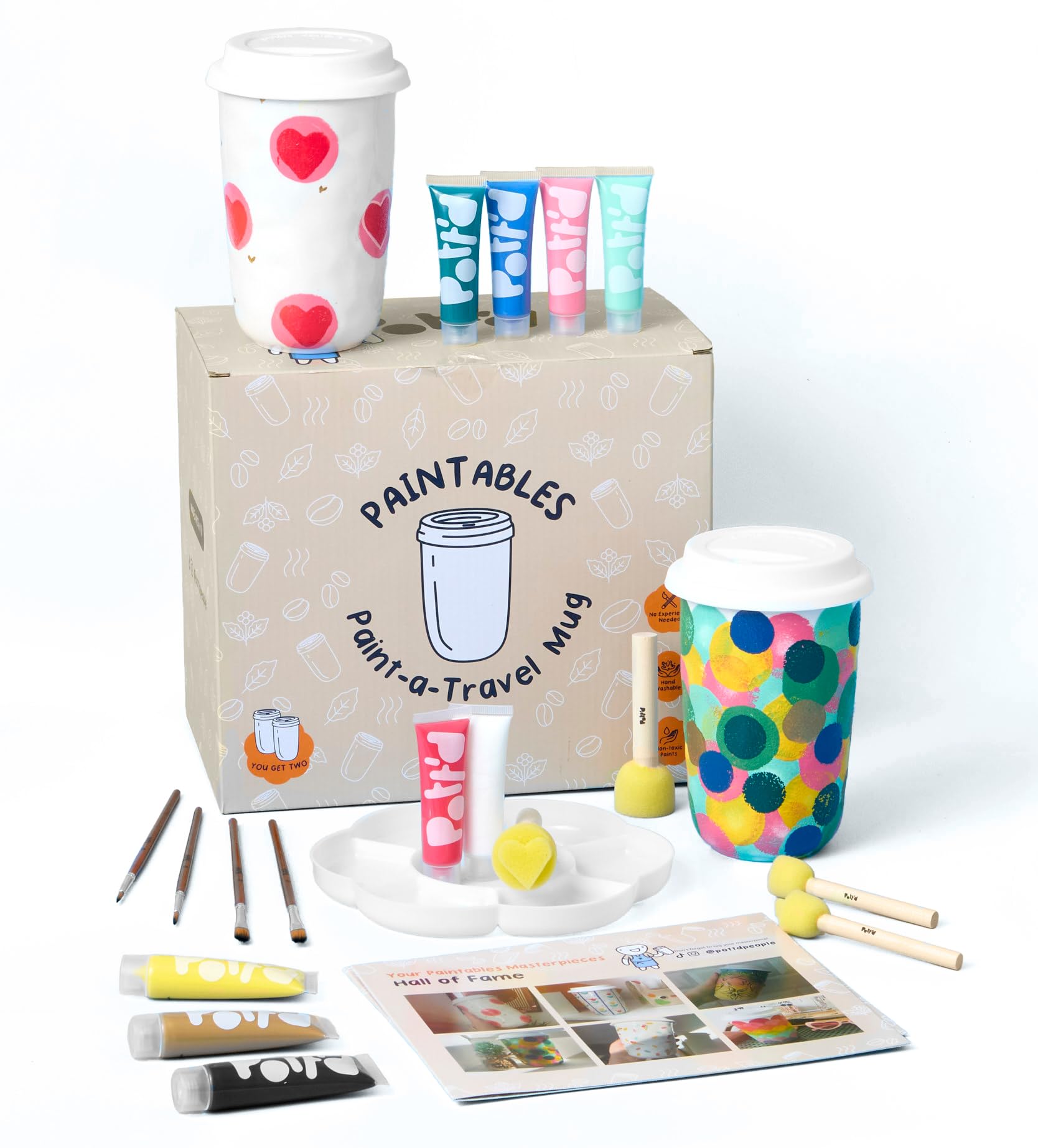 Pott'd Paintables DIY Keramik-Bemalen-Set mit 2 Reisebechern – doppelwandige Keramik mit Silikondeckel