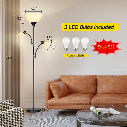 OUTON Stehlampe Deckenfluter mit 3 Leselampen LED Dimmbar