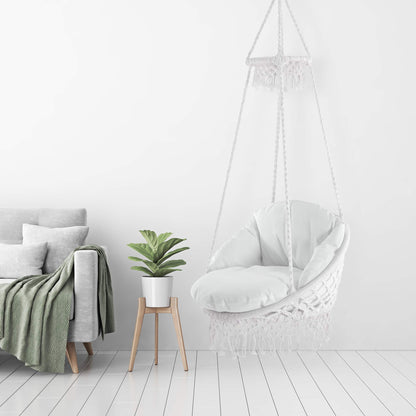 Vivere Makramee Deluxe Hängesessel mit Fransen, Natur