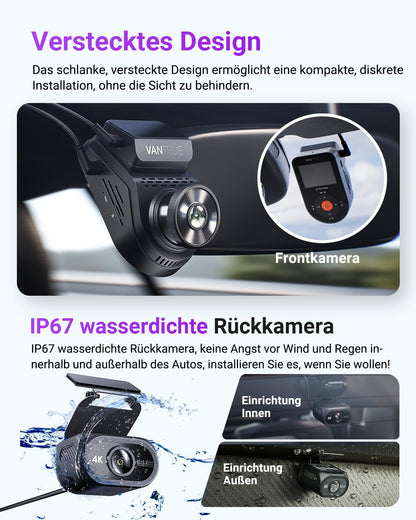 VANTRUE S1 PRO MAX Auto Dashcam - 4K+4K Dual Vorne Hinten