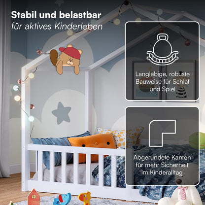 Bellabino Bia Montessori Hausbett – 90x200 cm Kiefer Weiss