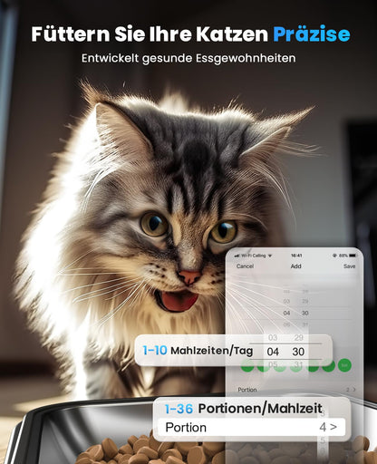 oneisall Futterautomat Katze 5L mit WiFi, 2 Näpfe und App-Steuerung