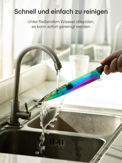 D.Perlla Messerblock Set 16-teilig, Titanbeschichtung Regenbogen