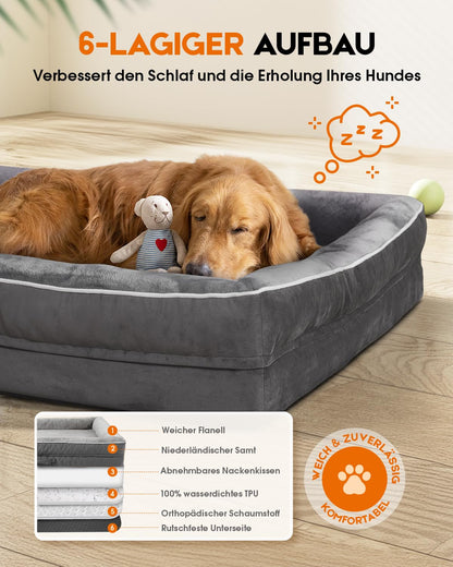 Upvilla Orthopädisches Hundebett für grosse Hunde, waschbar, grau