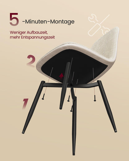 VASAGLE KDC188W01 Esszimmerstuhl 4er Set - Cremeweiss Chenille-PU